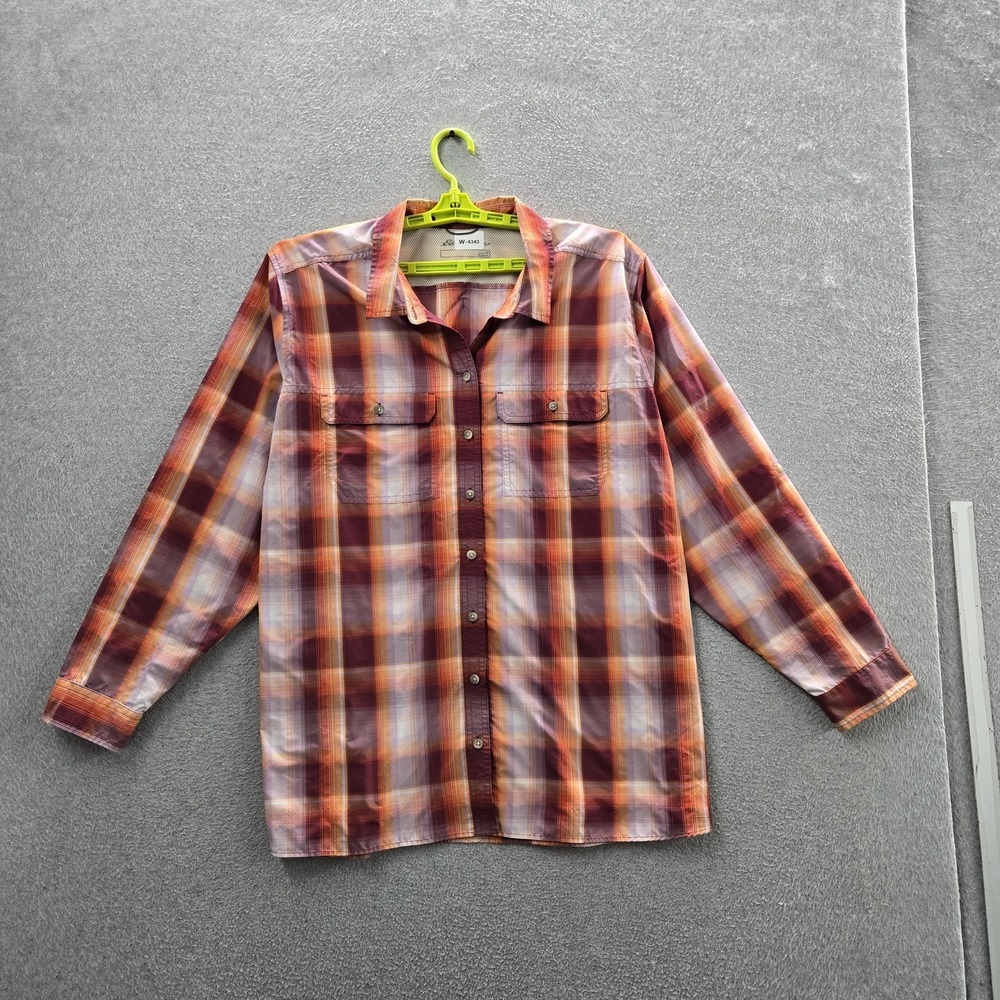 Eddie Bauer Men Button Up Shirt 2XL Red Nylon Mesh Plaid Ripstop Fishing Outdoor